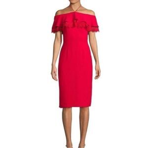 Aidan by Aidan Mattox Red Off the Shoulder Ruffled Sheath Midi Dress SIZE 12